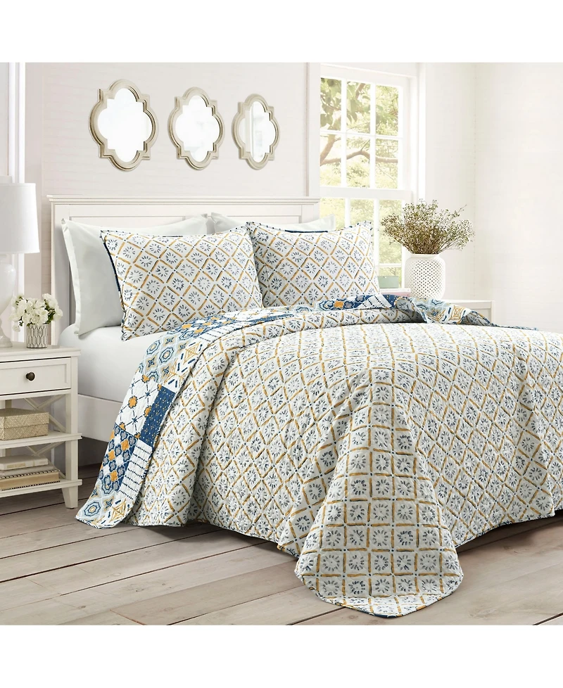 Lush Decor Monique Reversible 3 Piece Quilt Set, Full/Queen