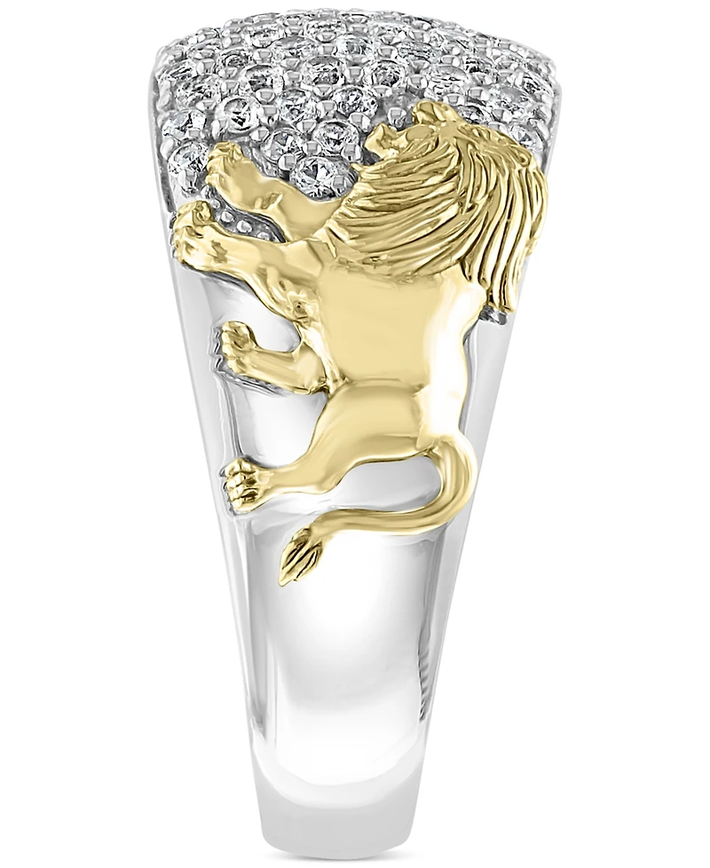 Effy Men's White Sapphire Lion Ring (1-3/8 ct. t.w.) in Sterling Silver & 14k Gold-Plate