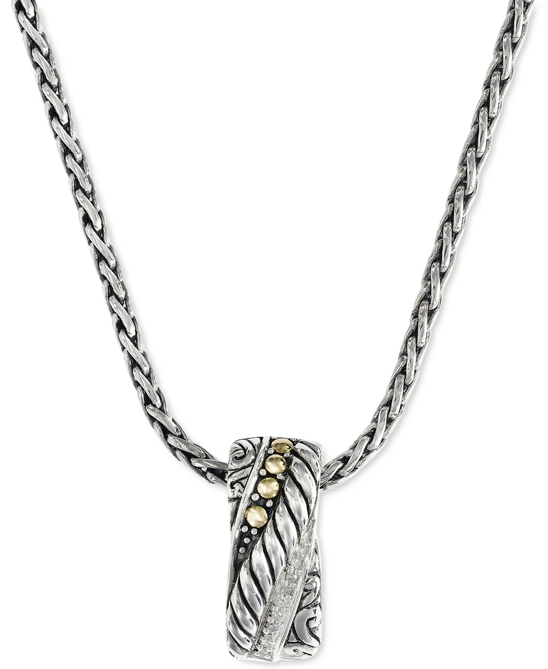 Effy Diamond Crossover Vertical Bar 18" Pendant Necklace (1/20 ct. t.w.) in Sterling Silver & 18k Gold