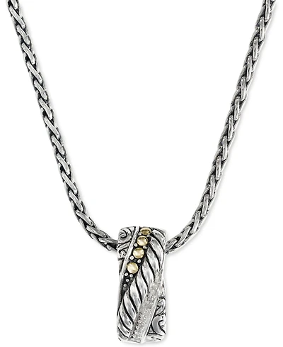 Effy Diamond Crossover Vertical Bar 18" Pendant Necklace (1/20 ct. t.w.) in Sterling Silver & 18k Gold