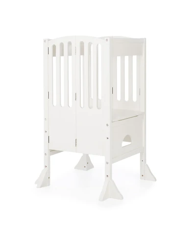 Guidecraft Contemporary Kitchen Helper Step Stool - Walnut: Kids' Adjustable, Foldable Wooden Learning Toddler Tower with Non-Slip Mat