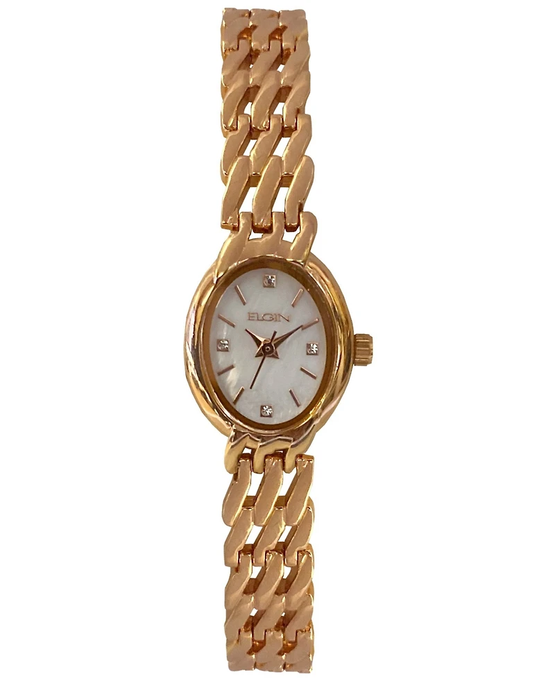 Elgin Women's Rose Gold-Tone Slanted Bracelet Watch