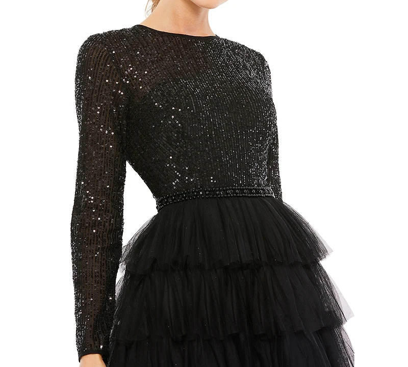 Mac Duggal Sequin-Top A-Line Dress