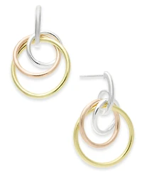Giani Bernini Tricolor Interlocking Circle Drop Earrings in Sterling Silver, 18k Gold-Plate & 18K Rose Gold-Plate, Created for Macy's