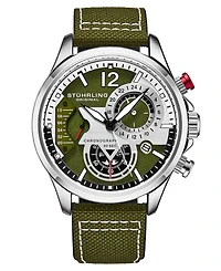 Men's Chronograph Green Genuine Fabric Covered Leather Strap Watch 45mm