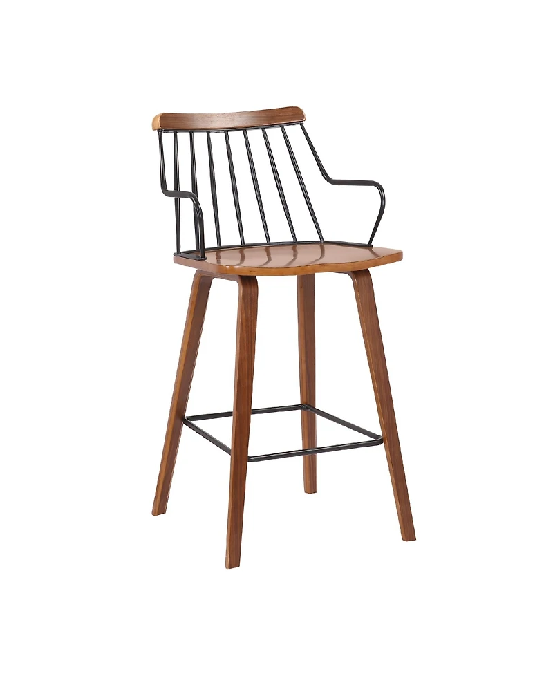 Micah Walnut and Metal Modern Counter Height Bar Stool