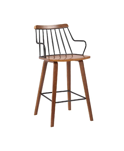 Micah Walnut and Metal Modern Counter Height Bar Stool
