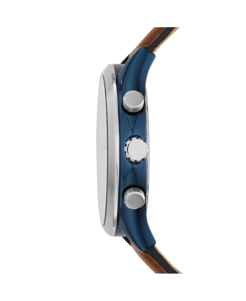 Fossil Men's Fenmore Multifunction Blue Leather Watch 44mm