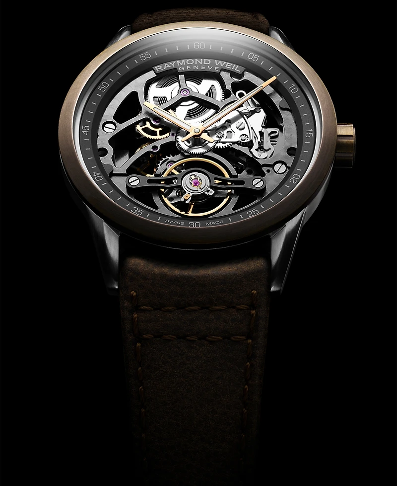 Raymond Weil Men's Swiss Automatic Freelancer Brown Leather Strap Watch 42mm