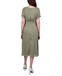 Ny Collection Petite Short Sleeve Belted Swiss Dot Dress
