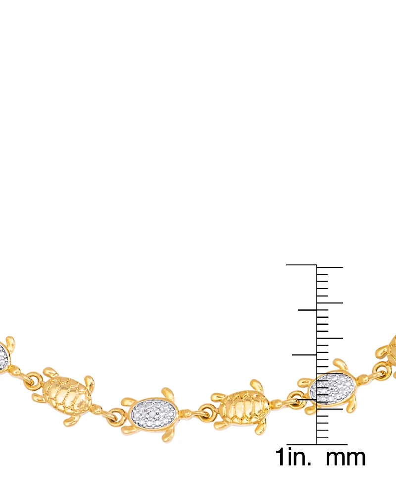 Diamond Accent Turtle Adjustable Bolo Bracelet in Gold Plate