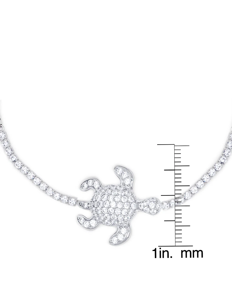 Cubic Zirconia Adjustable Turtle Bracelet in Silver Plate