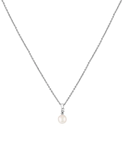 Effy Cultured Freshwater Pearl (7mm) & Diamond (1/20 ct. t.w.) 18" Pendant Necklace in Sterling Silver