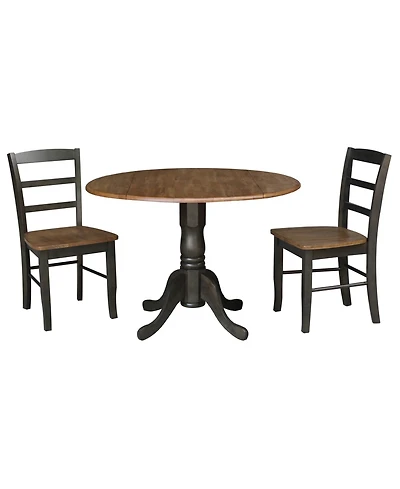 42" Dual Drop Leaf Pedestal Dining Table with 2 Madrid Ladderback Chairs, 3 Piece Dining Set
