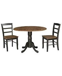42" Dual Drop Leaf Pedestal Dining Table with 2 Madrid Ladderback Chairs, 3 Piece Dining Set