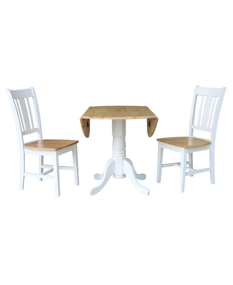 42" Dual Drop Leaf Table with 2 San Remo Splatback chairs, 3 Piece Dining Set