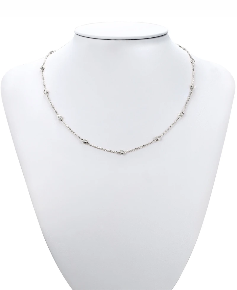 Diamond Bezel Necklace (1/10 ct. t.w.) Sterling Silver, 14k Gold-Plated Silver or Rose