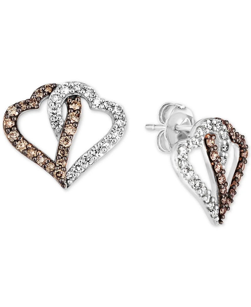 Le Vian Chocolate Diamond (3/8 ct. t.w.) & Nude Interlocking Heart Stud Earrings 14k Rose, Yellow or White Gold