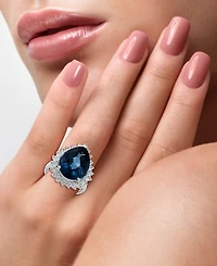 Effy London Blue Topaz (12-3/4 ct. t.w.) & Diamond (1/5 ct. t.w.) Ring in 14k White Gold