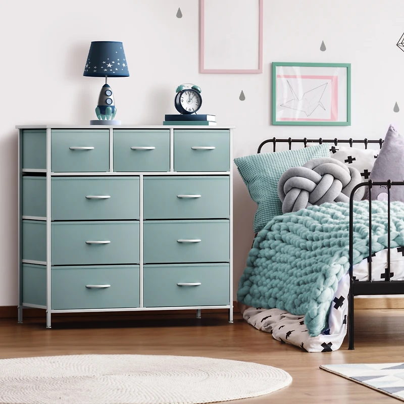 Sorbus 9 Drawers Dresser - Furniture Storage for Bedroom, Closet, Office Organization Steel Frame, Wood Top, Fabric Bins