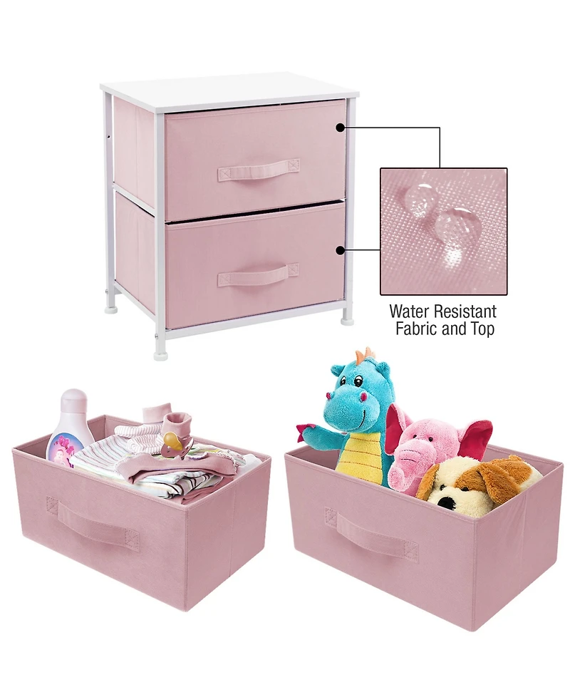 Sorbus Nightstand with 2 Drawers - Steel Frame, Wood Top & Easy Pull Fabric Bins - Great for Home, Bedroom, Office & College Dorm