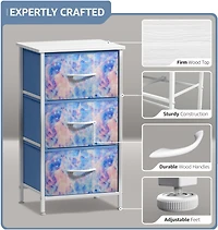 Sorbus Nightstand with 3 Drawers - Steel Frame, Wood Top & Easy Pull Fabric Bins - Perfect for Home, Bedroom