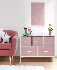 Sorbus 5 Drawers Dresser- Storage Unit with Steel Frame, Wood Top, Fabric Bins - for Bedroom, Closet, Office and more