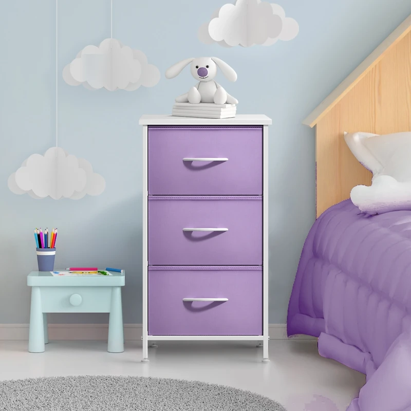 Sorbus Nightstand with 3 Drawers - Steel Frame, Wood Top & Easy Pull Fabric Bins - Perfect for Home, Bedroom