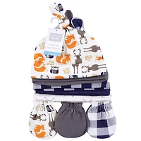 Hudson Baby Boys Essential 8-Piece Set Knotted Beanie Hats and Anti-Scratch Mitts