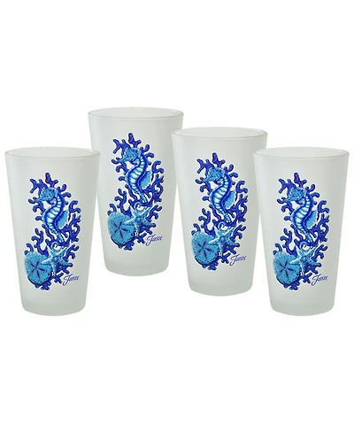 Fiesta Coastal Seahorse Frosted 16 Oz Tapered Cooler Glass, Set of 4