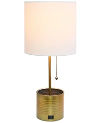 Simple Designs Hammered Metal Organizer Table Lamp with Usb Charging Port and Fabric Shade