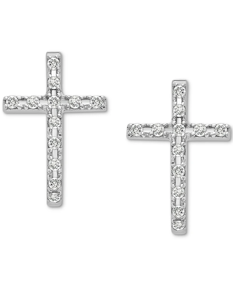 Wrapped Diamond Cross Earrings (1/8 ct. t.w.) in 14k White or Yellow Gold, Created for Macy's