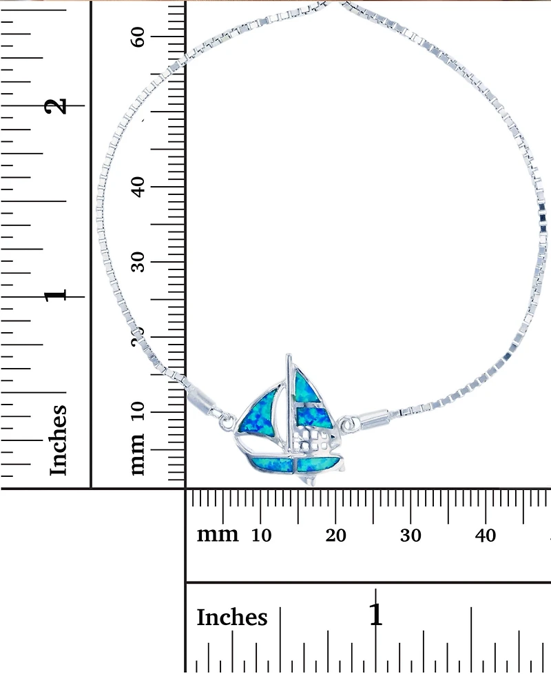 Lab-Grown Blue Opal Sailboat Bolo Bracelet in Sterling Silver
