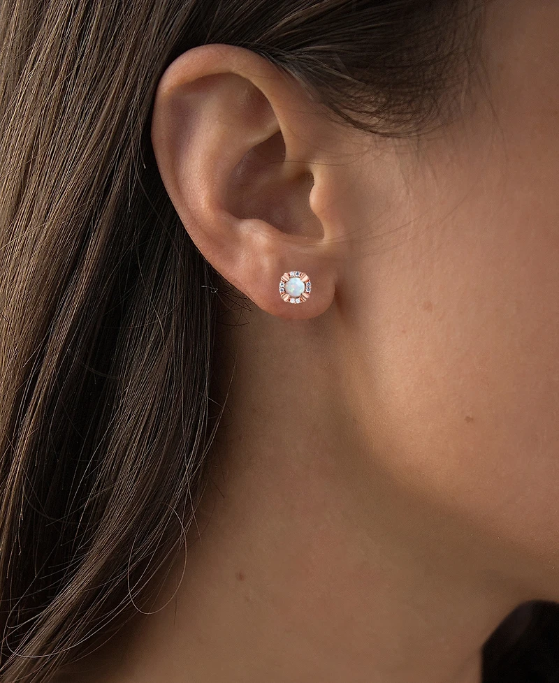 Lab-Grown Opal (1/5 ct. t.w.) & White Sapphire (1/10 Oval Stud Earrings