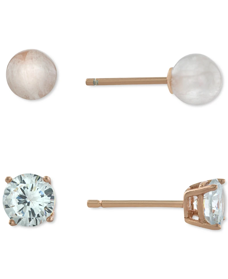 Giani Bernini 2-Pc. Cubic Zirconia & Rose Quartz Stud Earrings in Rose Gold-Plated Sterling Silver, Created for Macy's