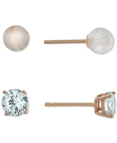 Giani Bernini 2-Pc. Cubic Zirconia & Rose Quartz Stud Earrings in Rose Gold-Plated Sterling Silver, Created for Macy's