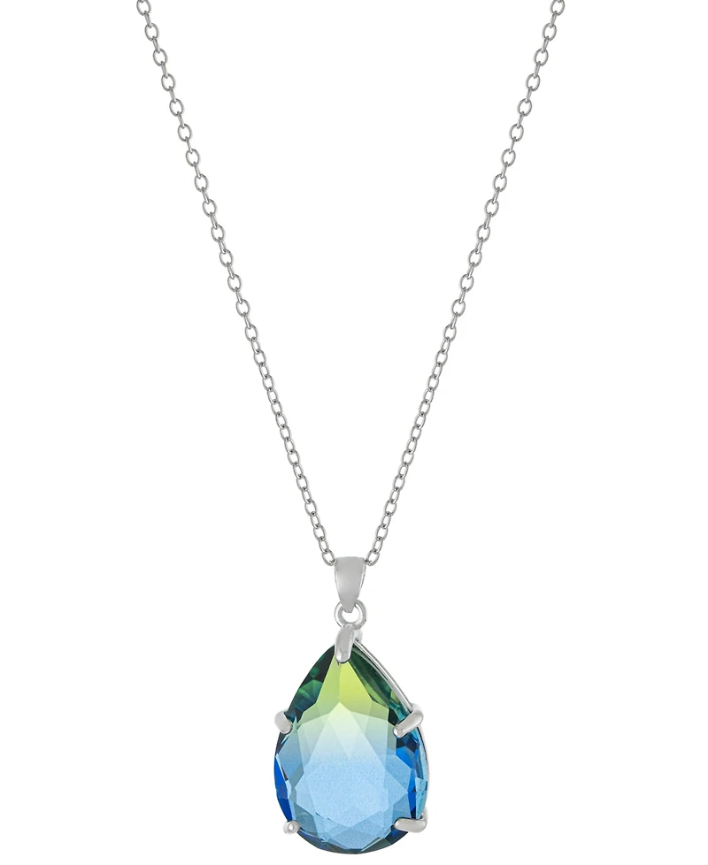 Ombre Crystal Teardrop Pendant Necklace in Sterling Silver, 16" + 2" extender, Macy's Exclusive