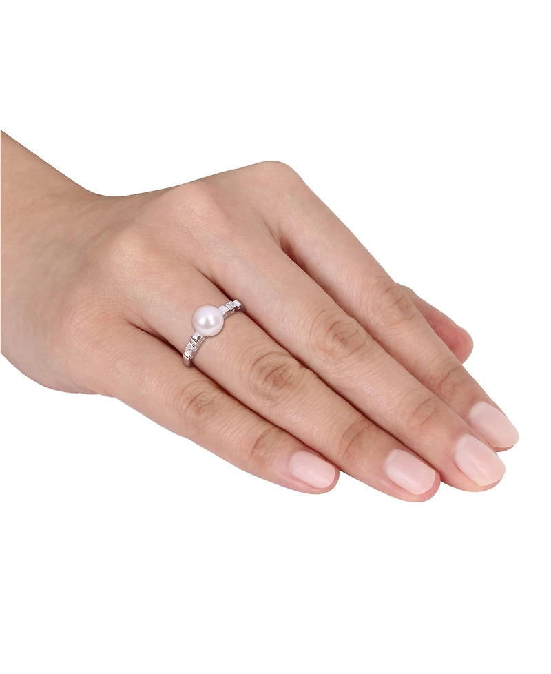 Cultured Freshwater Pearl (7mm) & Lab-Created White Sapphire Accent Ring Sterling Silver
