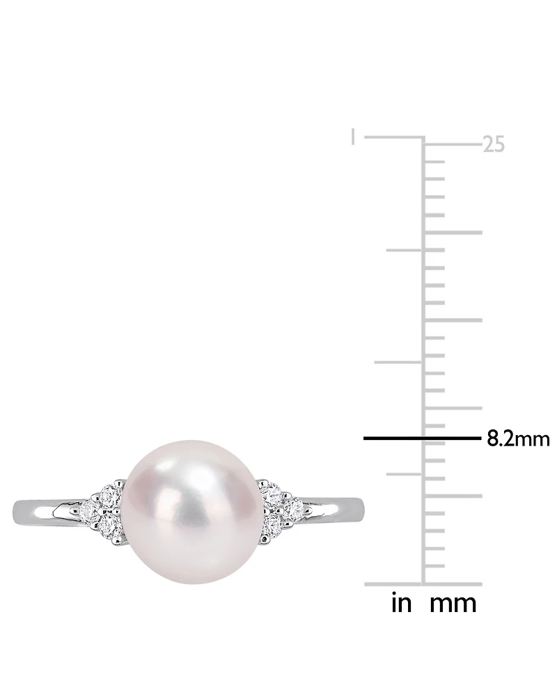 Cultured Freshwater Pearl (7-1/2mm) & Cubic Zirconia Ring Sterling Silver