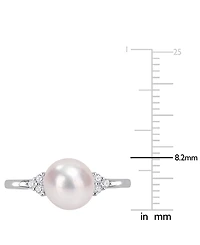 Cultured Freshwater Pearl (7-1/2mm) & Cubic Zirconia Ring Sterling Silver