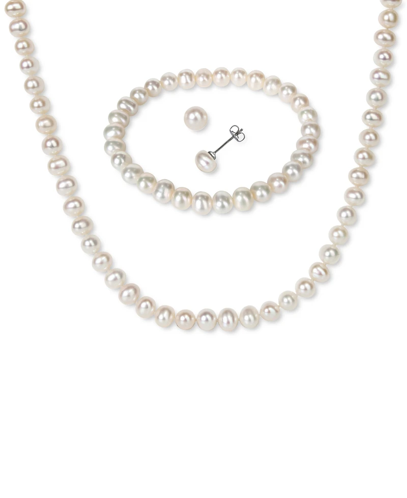 3-Pc. Set Cultured Freshwater Pearl (6-7mm) Bracelet, Necklace & Stud Earrings