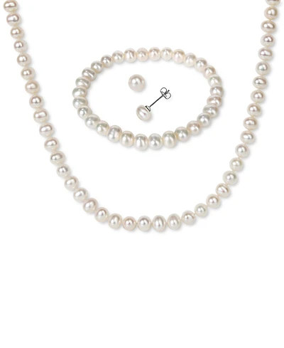 3-Pc. Set Cultured Freshwater Pearl (6-7mm) Bracelet, Necklace & Stud Earrings