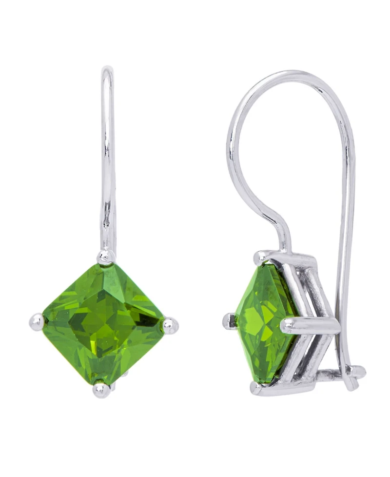 Simulated Gemstone Square Lever Back Silver Plate Earrings