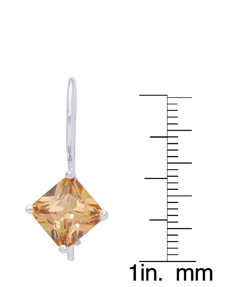 Simulated Gemstone Square Lever Back Silver Plate Earrings