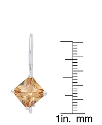 Simulated Gemstone Square Lever Back Silver Plate Earrings