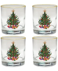 Culver Christmas Tree Old-Fashioned Glass with 22k Gold Rim, Set of 4