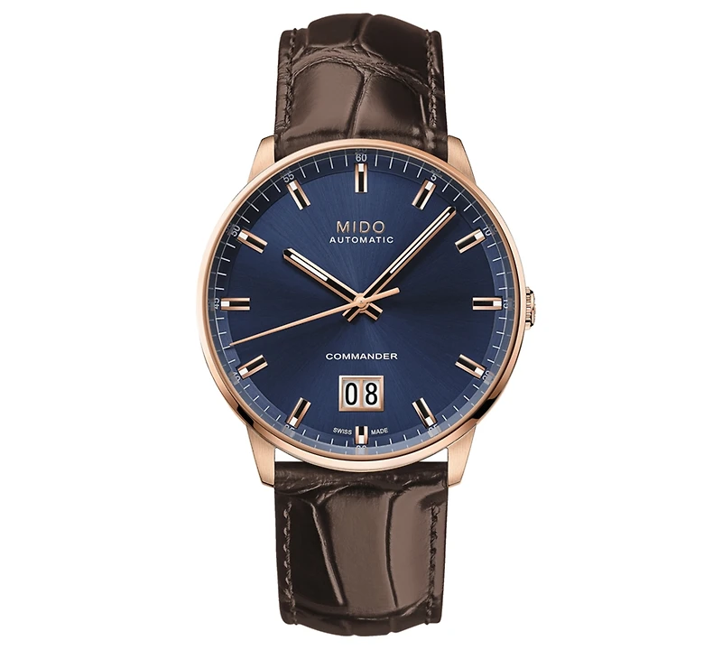 Mido Men's Swiss Automatic Commander Big Date Brown Leather Strap Watch 42mm