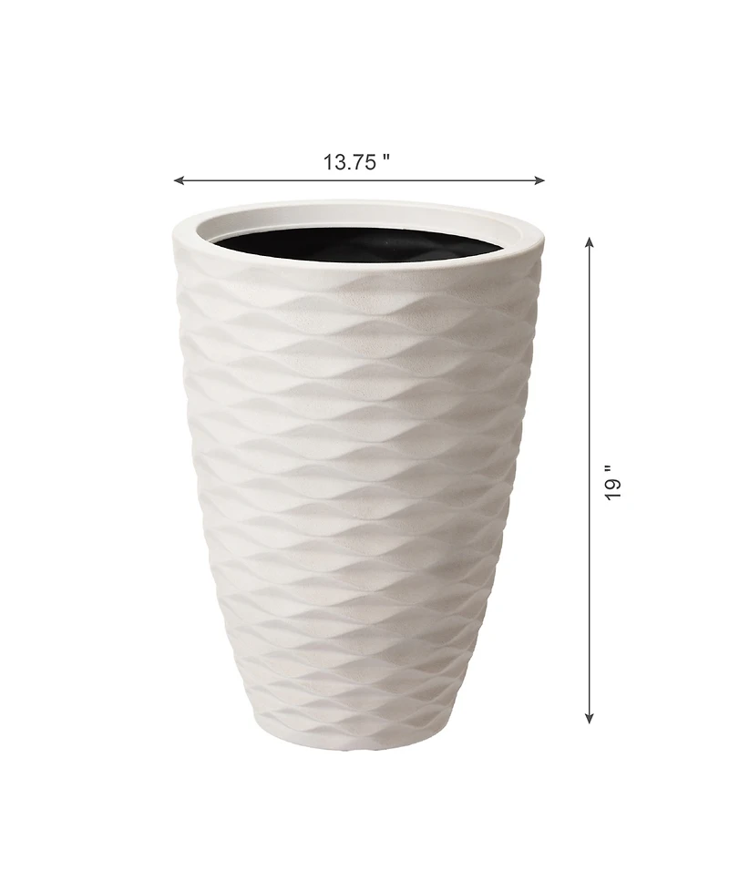 Glitzhome Environmental Oversized Faux Porcelain Tall Round Diamond Pattern Planter, Set of 3