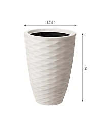 Glitzhome Environmental Oversized Faux Porcelain Tall Round Diamond Pattern Planter, Set of 3
