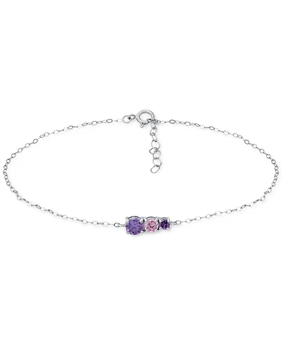 Giani Bernini Purple Cubic Zirconia Graduating Three Stone Chain Ankle Bracelet in Sterling Silver, Created for Macy's